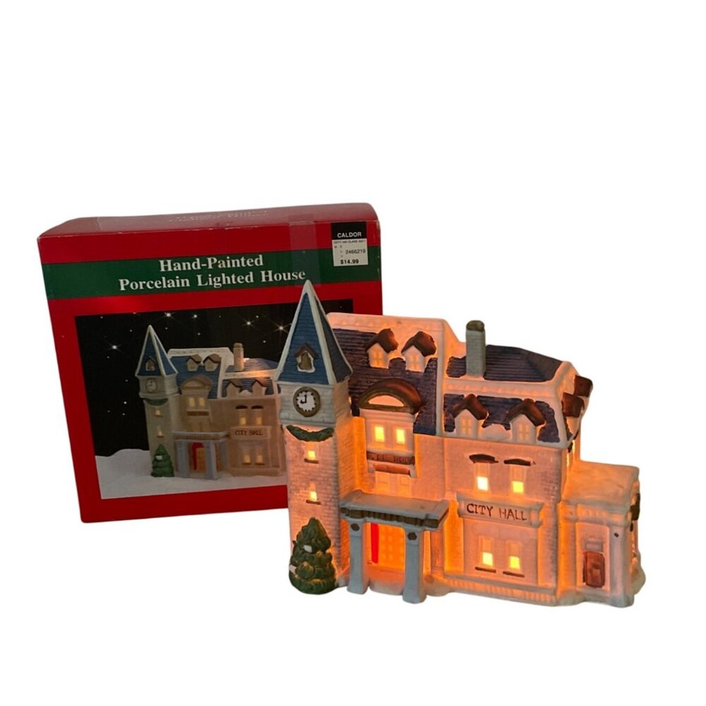 Vtg Lemax City Hall Christmas Village Lighted House Hand-Painted Caldor Taiwan
